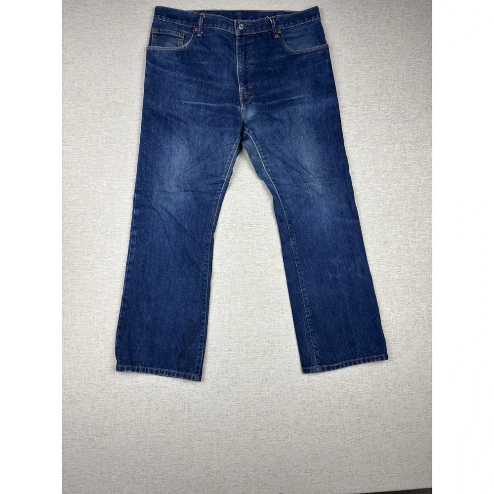 Levis 517 Mens 38x30 Bootcut Jeans Dark Grungy Wash Denim Blue High Faded Pants